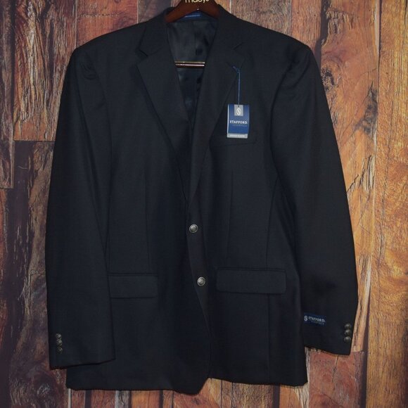 New w Tags! STAFFORD Hopsack Men's 50 LONG Classic Black Blazer - Picture 1 of 7